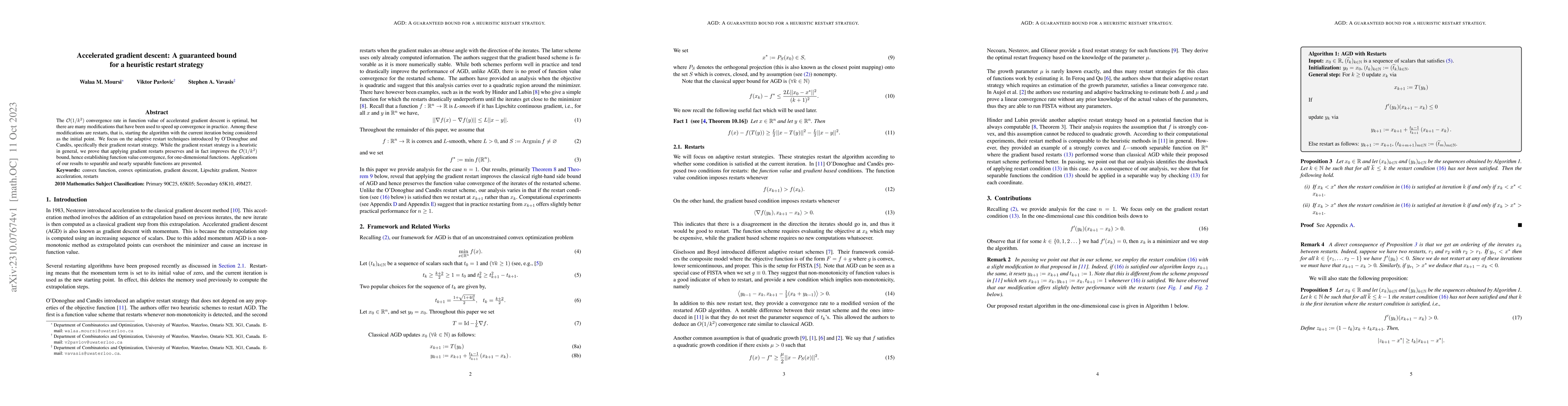 Thumbnail for Accelerated gradient descent: A guaranteed bound for a heuristic restart
  strategy