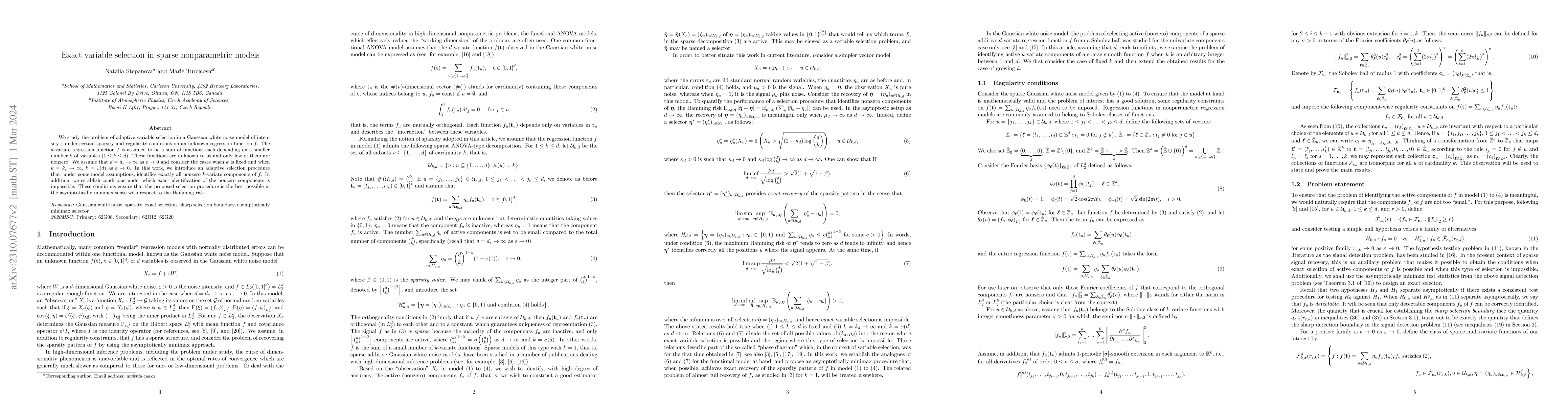 Thumbnail for Exact variable selection in sparse nonparametric models