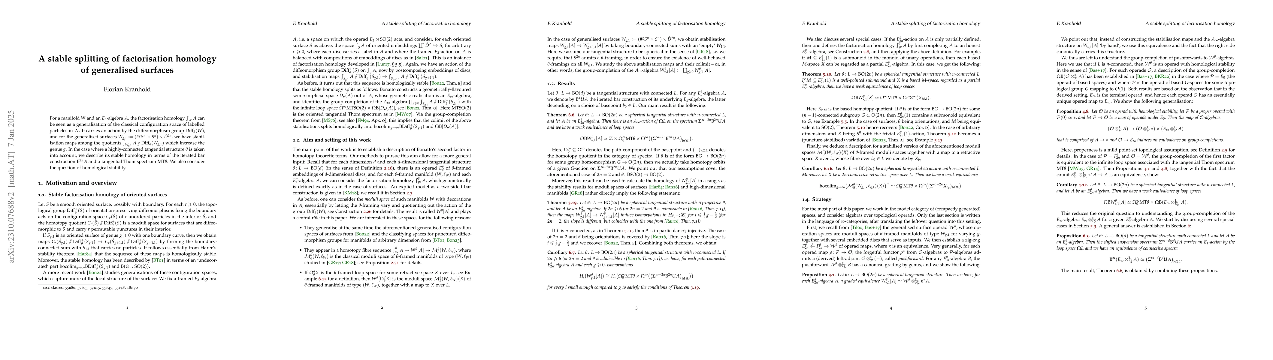 Thumbnail for A stable splitting of factorisation homology of generalised surfaces