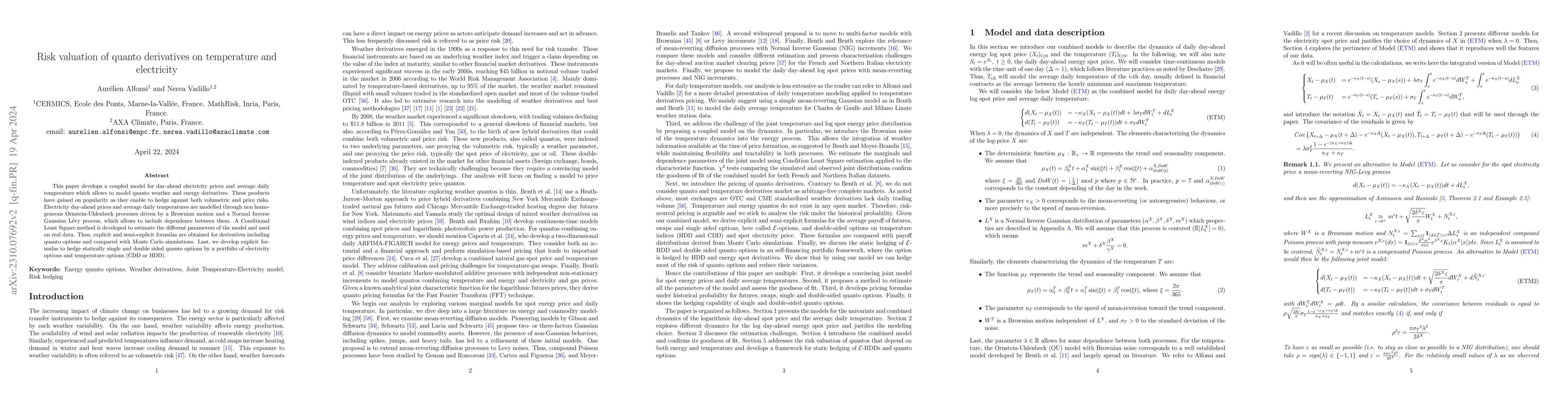 Thumbnail for Risk valuation of quanto derivatives on temperature and electricity