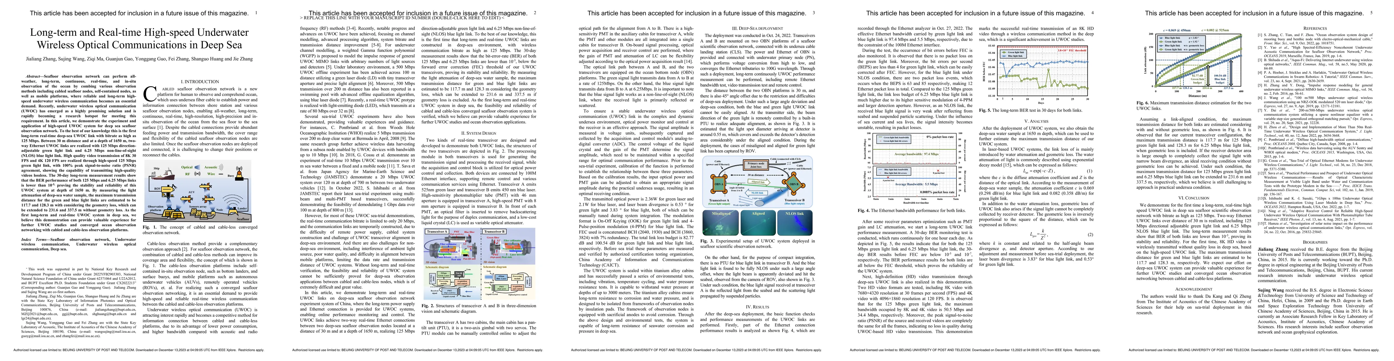 Thumbnail for Long-term and Real-time High-speed Underwater Wireless Optical
  Communications in Deep Sea