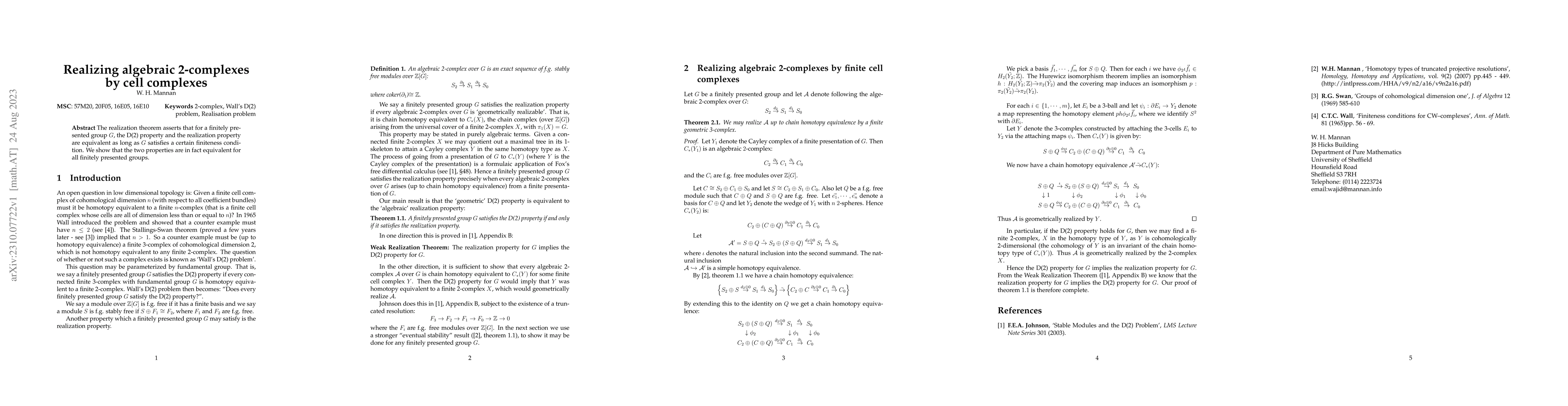 Thumbnail for Realizing algebraic 2-complexes by cell complexes