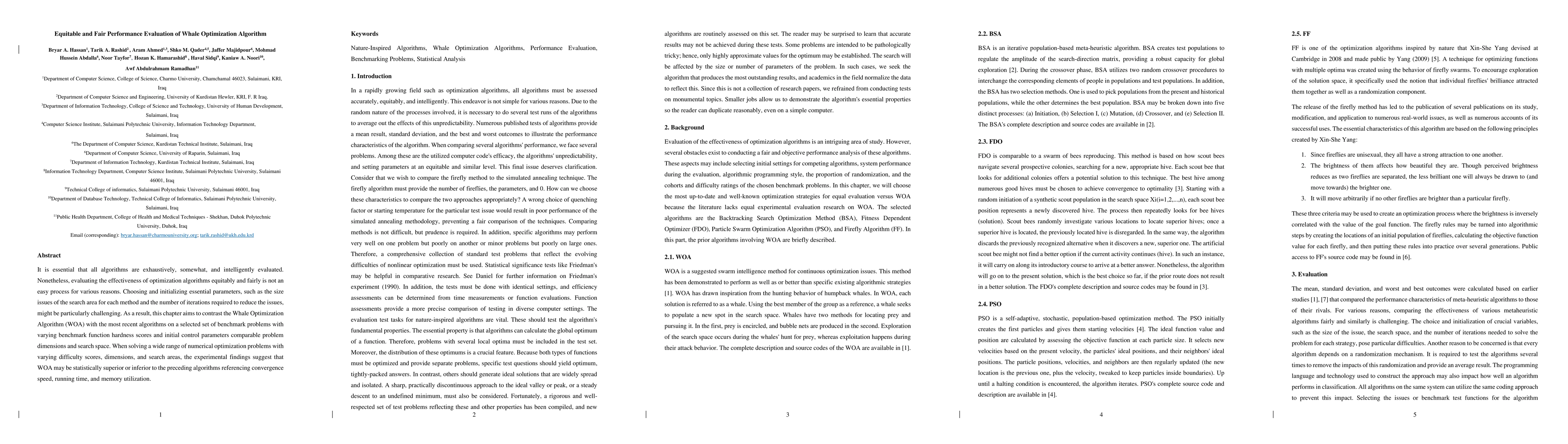 Thumbnail for Equitable and Fair Performance Evaluation of Whale Optimization
  Algorithm