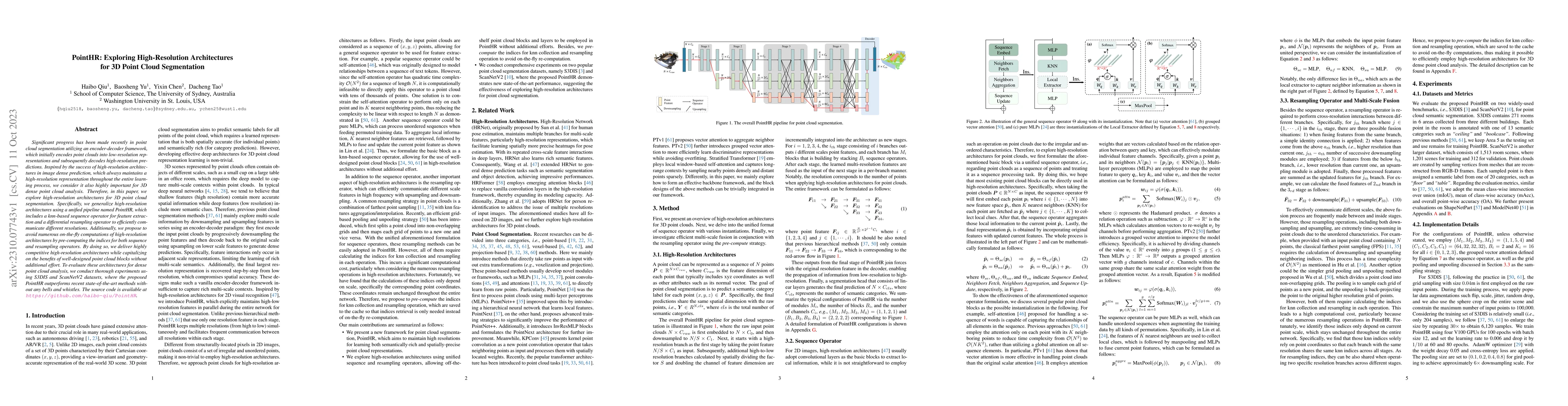Thumbnail for PointHR: Exploring High-Resolution Architectures for 3D Point Cloud
  Segmentation