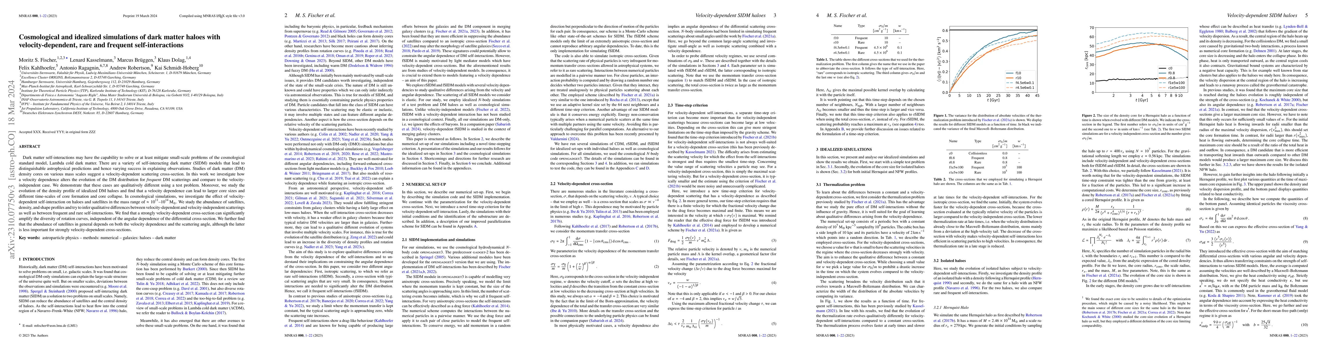 Thumbnail for Cosmological and idealized simulations of dark matter haloes with
  velocity-dependent, rare and frequent self-interactions