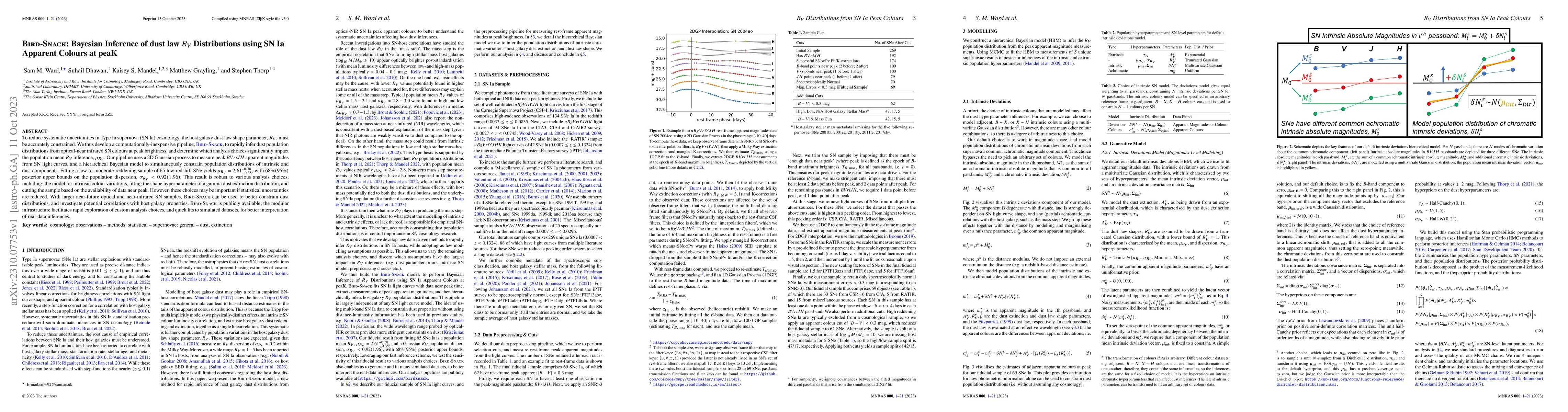Thumbnail for Bird-Snack: Bayesian Inference of dust law $R_V$ Distributions using SN
  Ia Apparent Colours at peaK