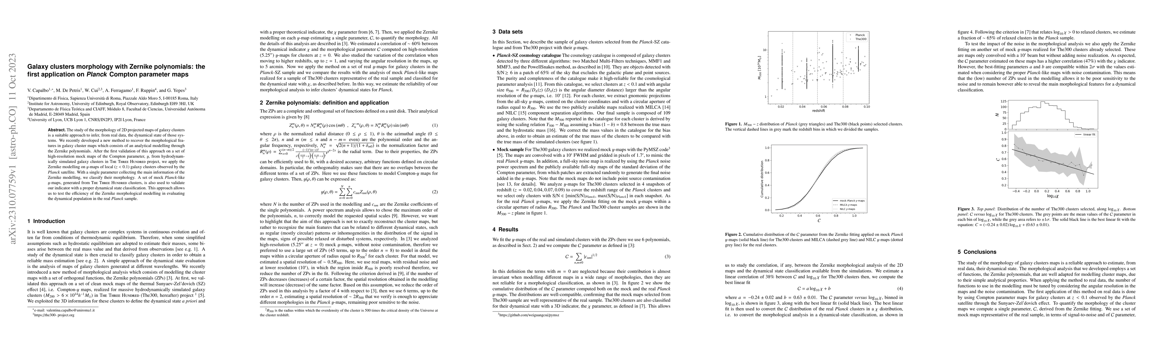 Thumbnail for Galaxy clusters morphology with Zernike polynomials: the first
  application on $\textit{Planck}$ Compton parameter maps