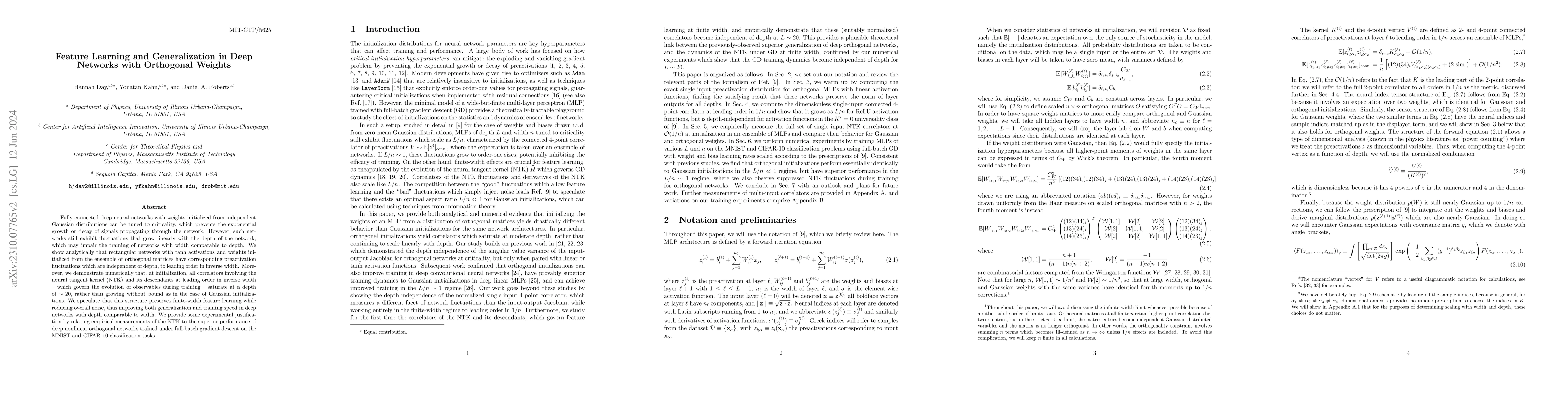 Thumbnail for Feature Learning and Generalization in Deep Networks with Orthogonal
  Weights