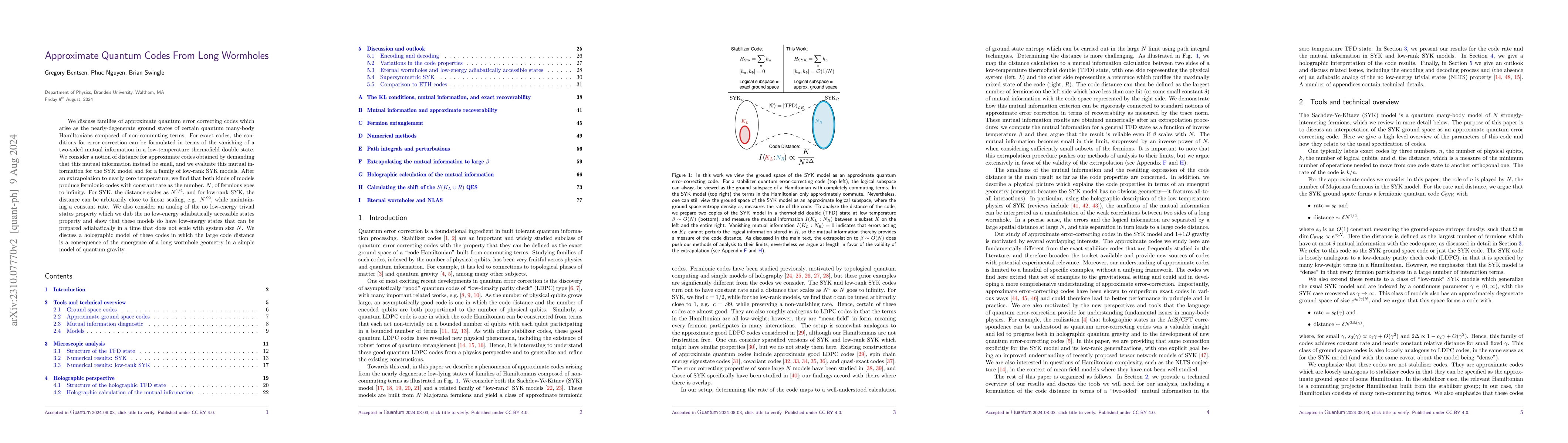 Thumbnail for Approximate Quantum Codes From Long Wormholes