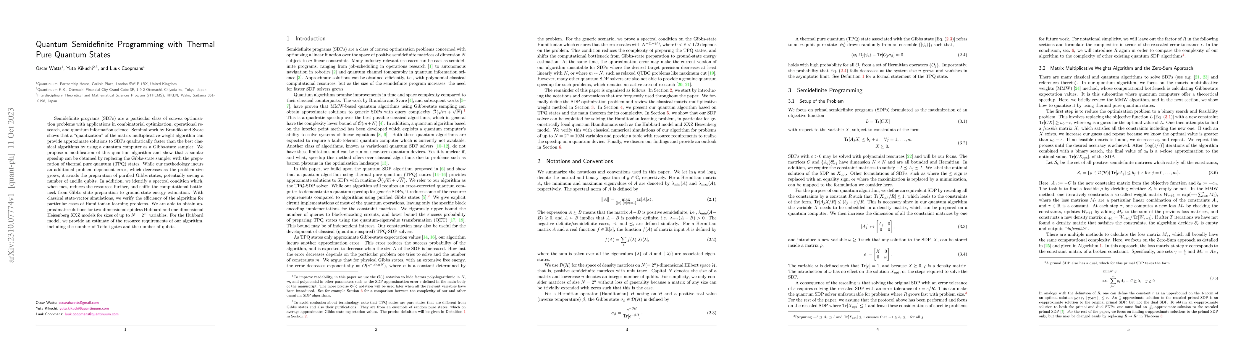 Thumbnail for Quantum Semidefinite Programming with Thermal Pure Quantum States