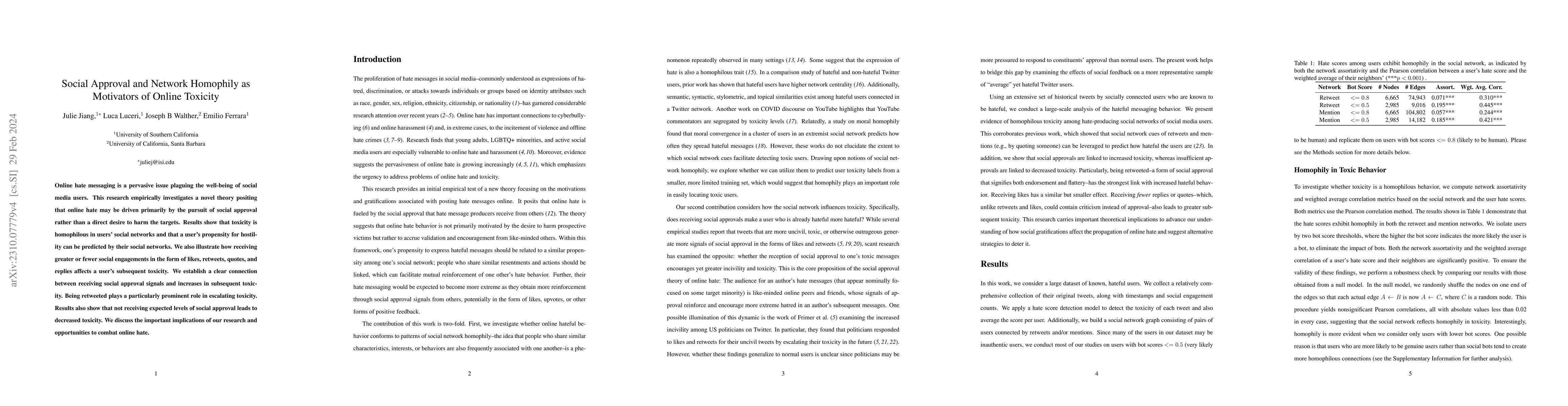 Thumbnail for Social Approval and Network Homophily as Motivators of Online Toxicity