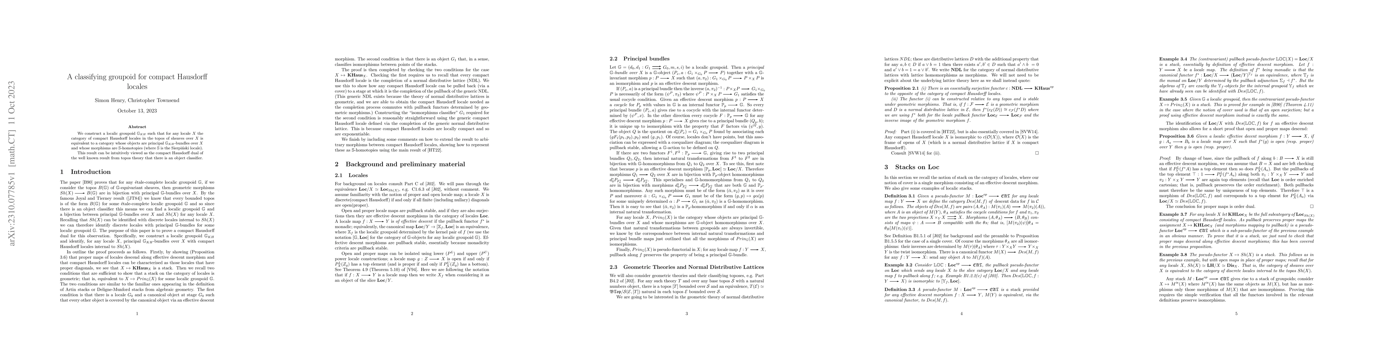 Thumbnail for A Classifying groupoid for compact Hausdorff locales