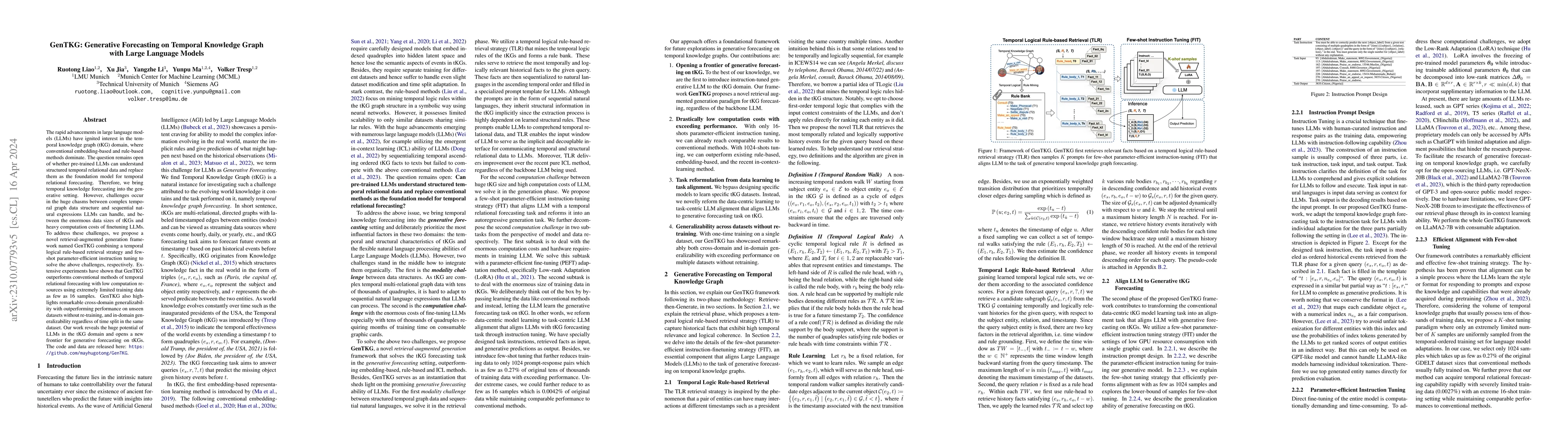 Thumbnail for GenTKG: Generative Forecasting on Temporal Knowledge Graph with Large
  Language Models