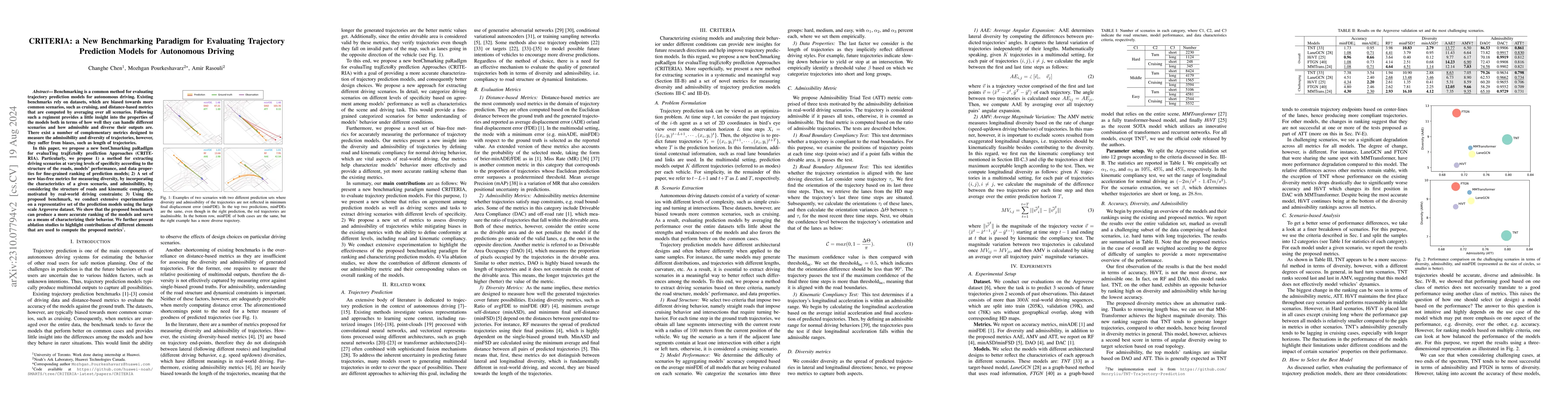 Thumbnail for CRITERIA: a New Benchmarking Paradigm for Evaluating Trajectory
  Prediction Models for Autonomous Driving