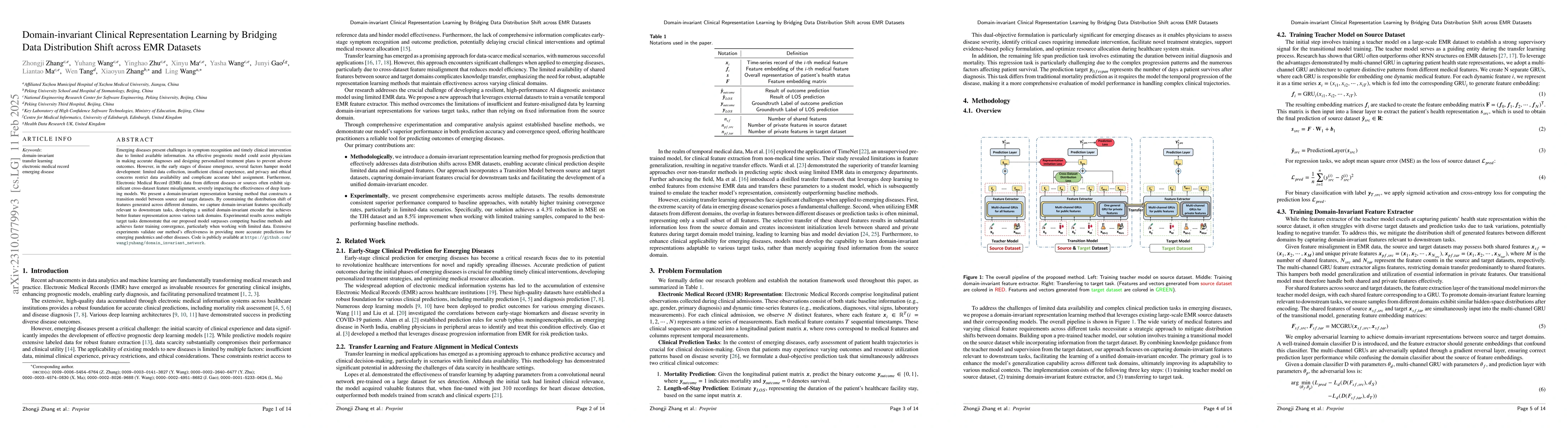 Thumbnail for Domain-invariant Clinical Representation Learning by Bridging Data
  Distribution Shift across EMR Datasets