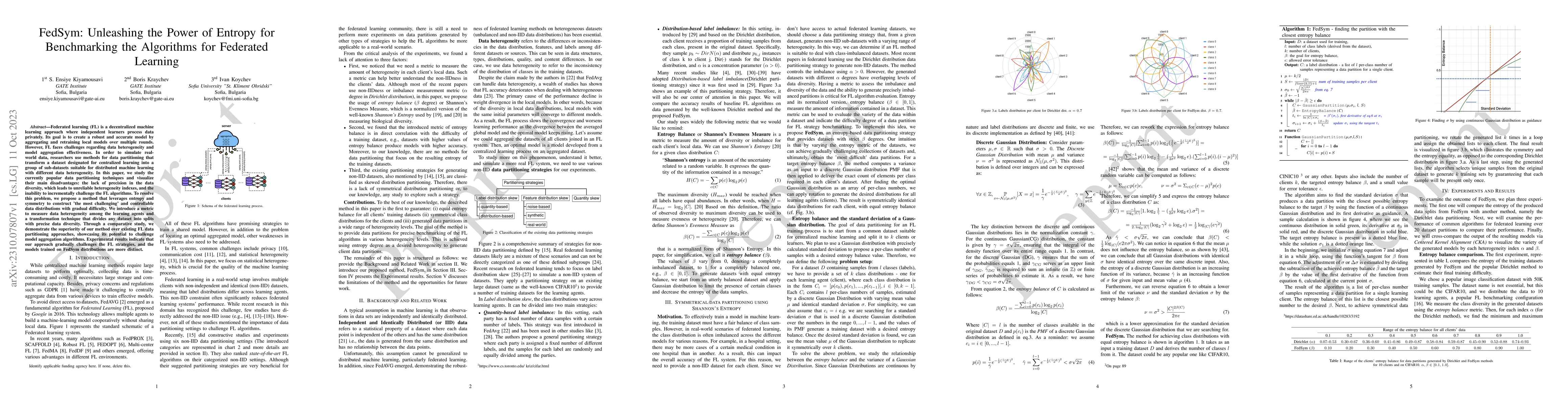 Thumbnail for FedSym: Unleashing the Power of Entropy for Benchmarking the Algorithms
  for Federated Learning