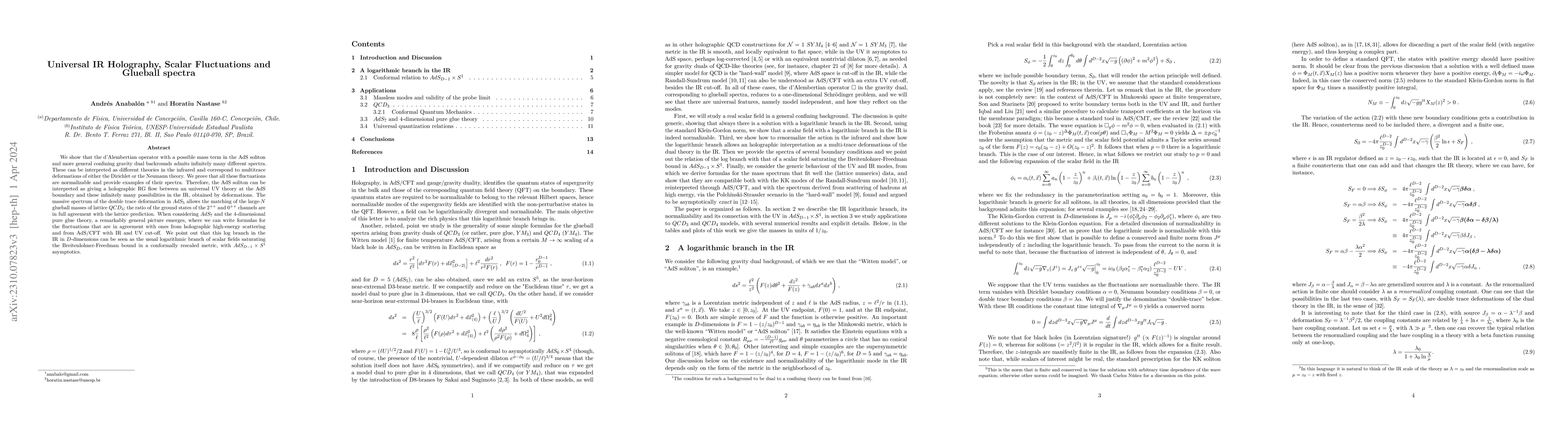 Thumbnail for Universal IR Holography, Scalar Fluctuations and Glueball spectra