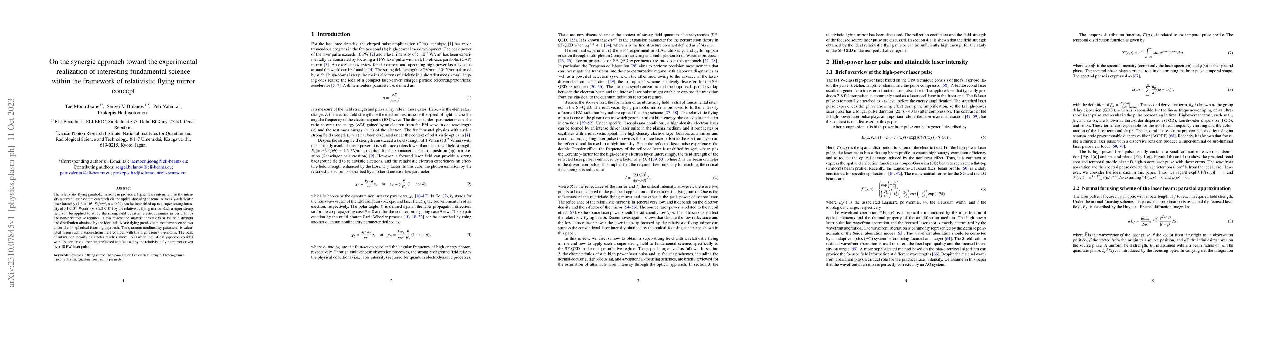 Thumbnail for On the synergic approach toward the experimental realization of
  interesting fundamental science within the framework of relativistic flying
  mirror concept