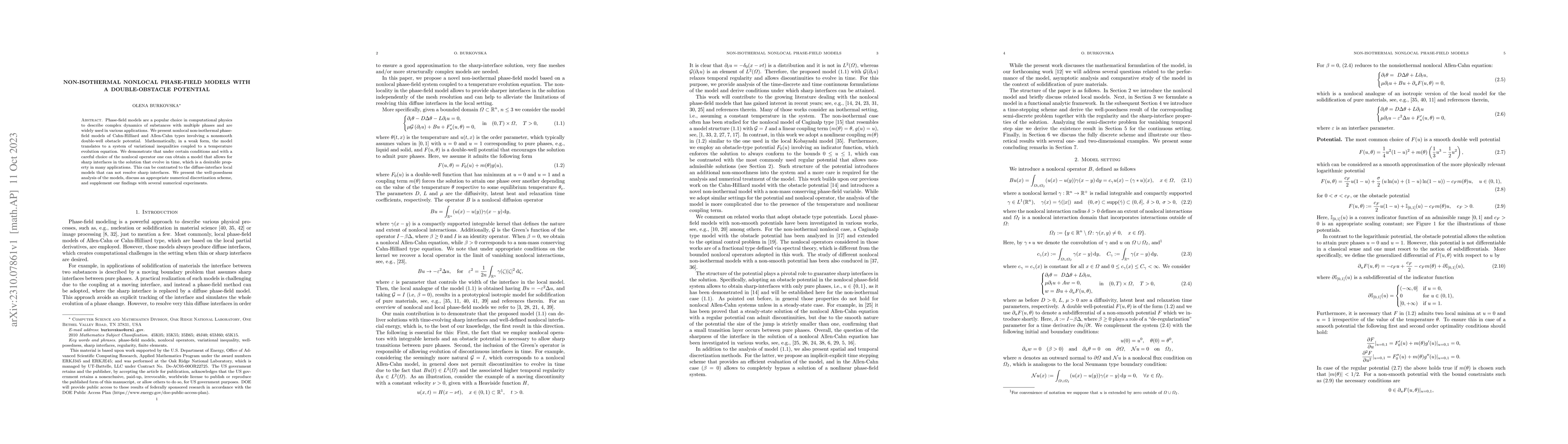 Thumbnail for Non-isothermal nonlocal phase-field models with a double-obstacle
  potential