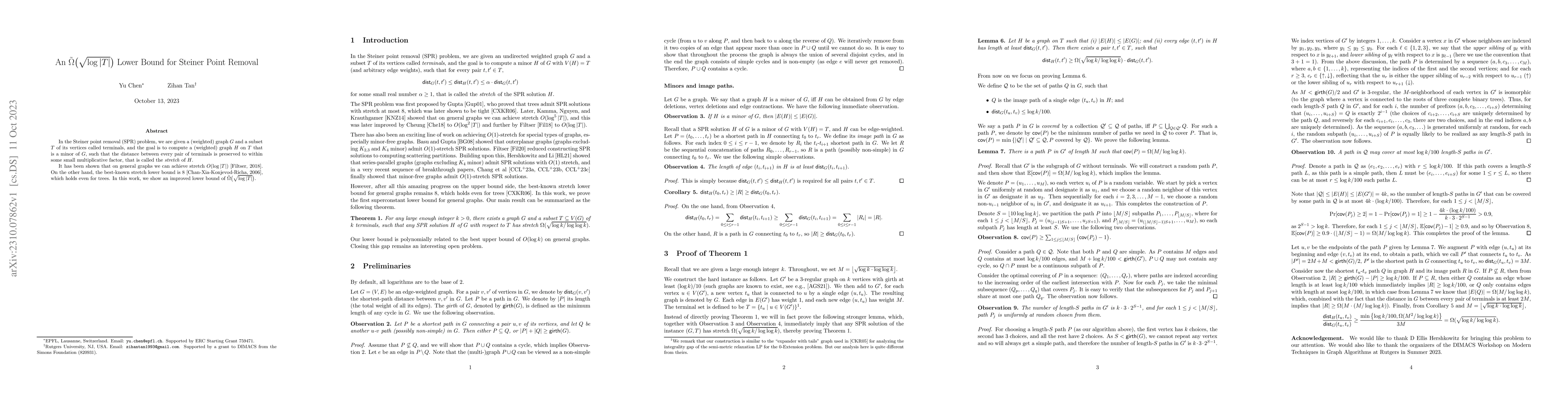 Thumbnail for An $\tilde\Omega\big(\sqrt{\log |T|}\big)$ Lower Bound for Steiner Point
  Removal