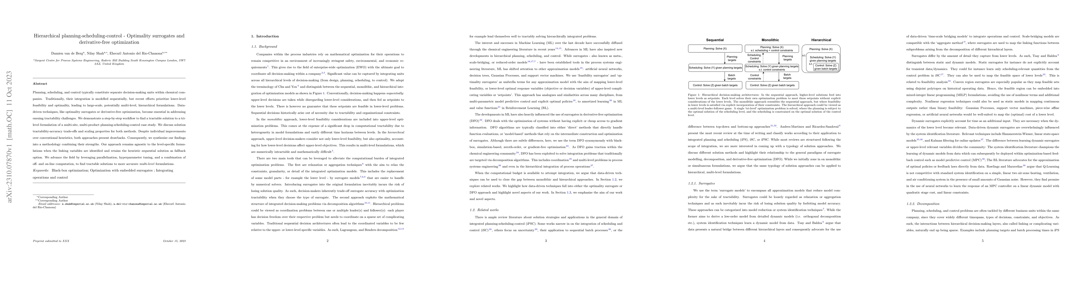 Thumbnail for Hierarchical planning-scheduling-control -- Optimality surrogates and
  derivative-free optimization