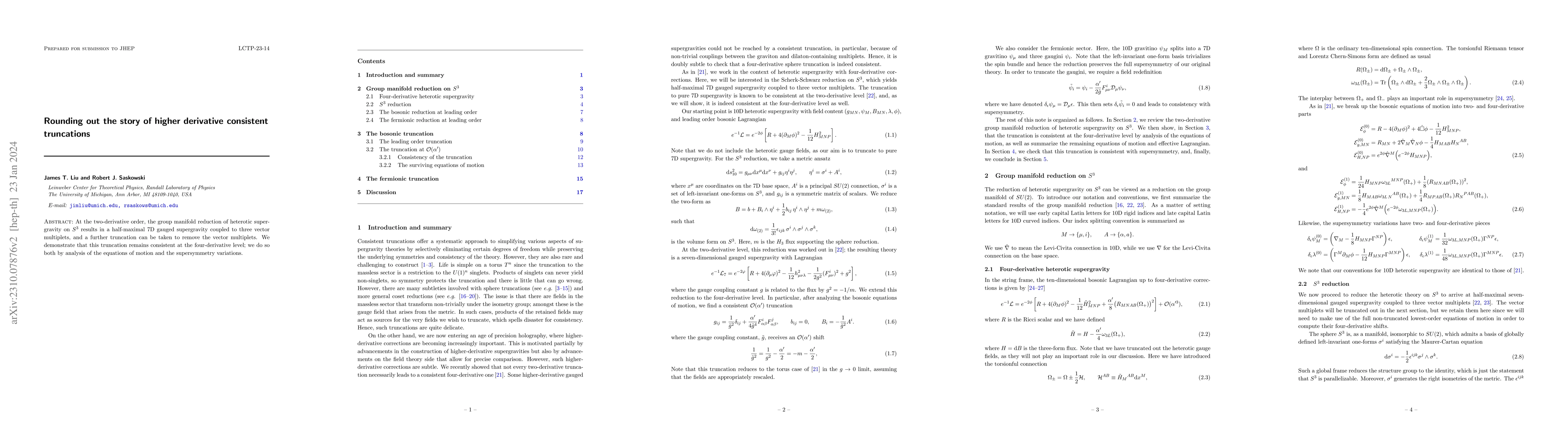 Thumbnail for Rounding out the story of higher derivative consistent truncations