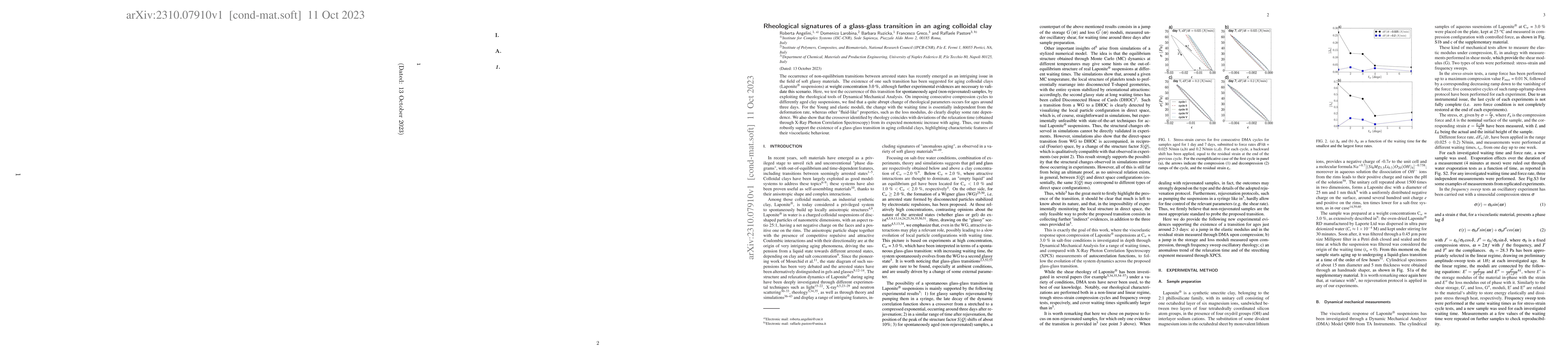 Thumbnail for Rheological signatures of a glass-glass transition in an aging colloidal
  clay