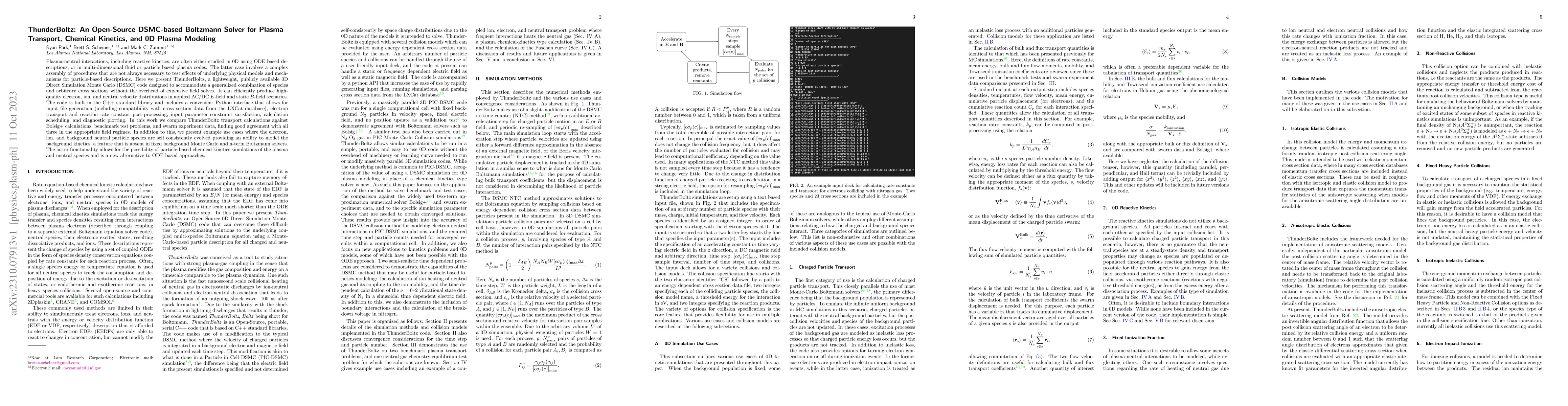 Thumbnail for ThunderBoltz: An Open-Source DSMC-based Boltzmann Solver for Plasma
  Transport, Chemical Kinetics, and 0D Plasma Modeling