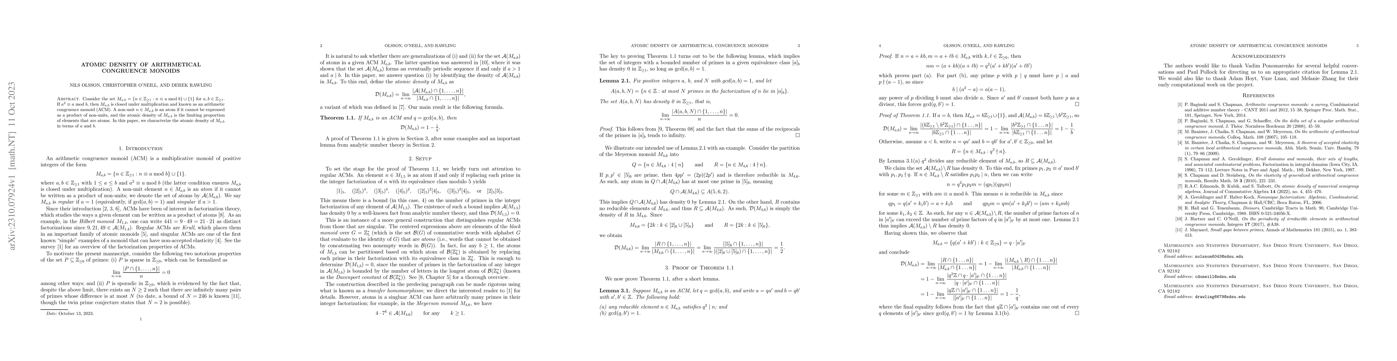 Thumbnail for Atomic density of arithmetical congruence monoids