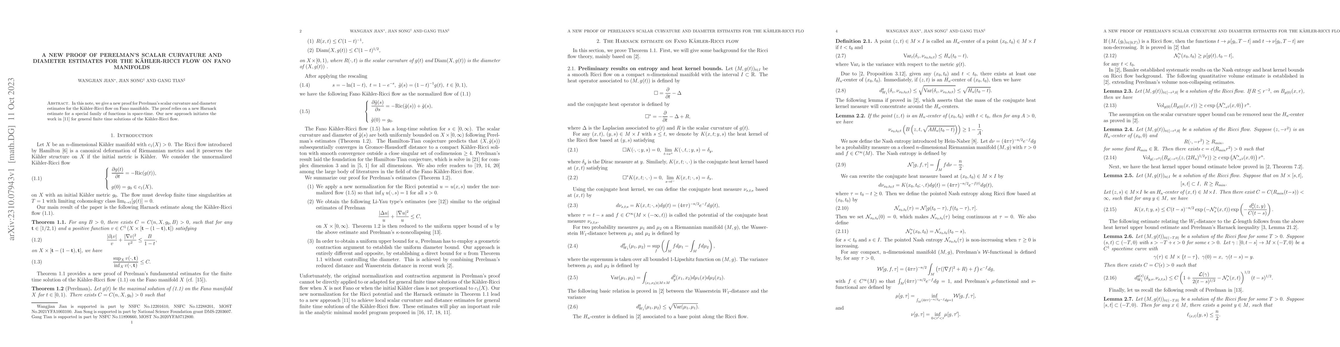 Thumbnail for A new proof of Perelman's scalar curvature and diameter estimates for
  the K\"ahler-Ricci flow on Fano manifolds