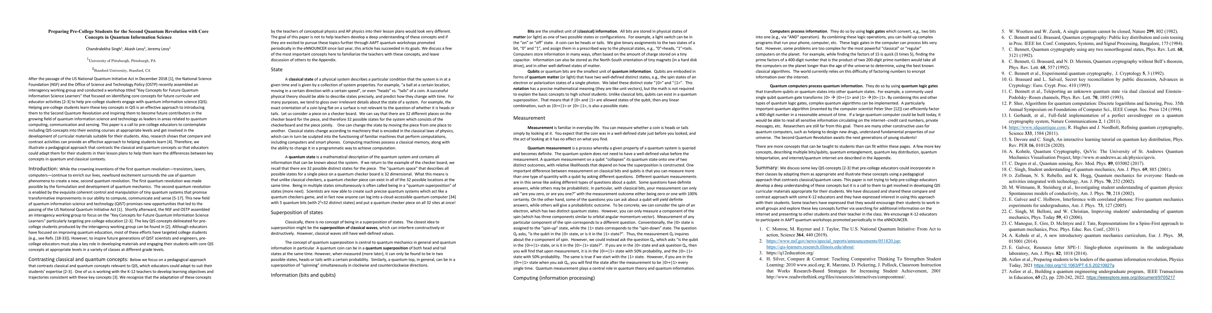 Thumbnail for Preparing Pre-College Students for the Second Quantum Revolution with
  Core Concepts in Quantum Information Science