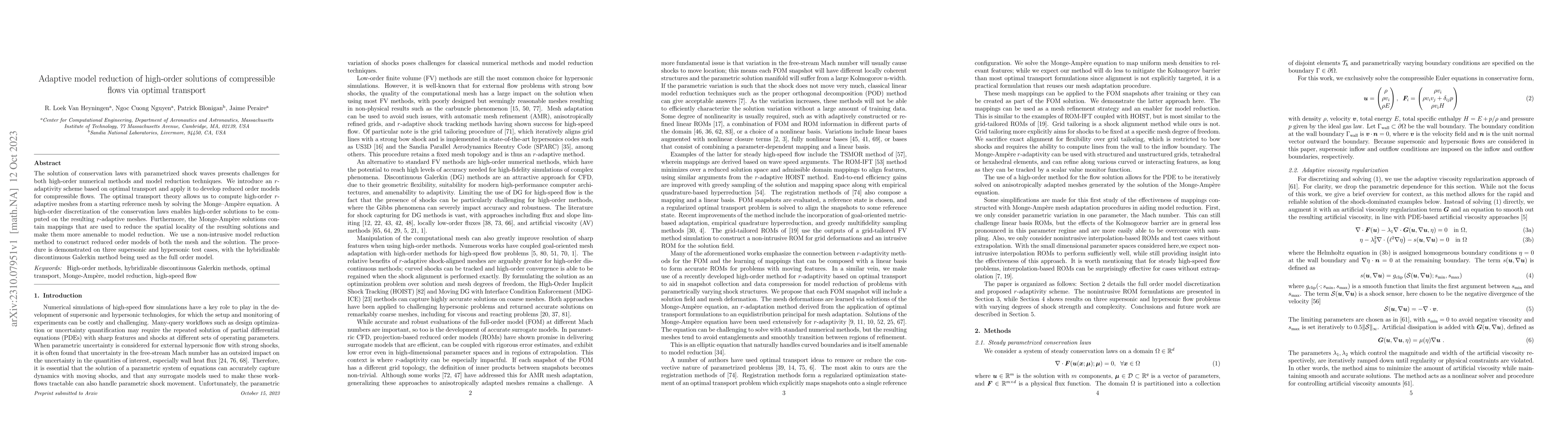 Thumbnail for Adaptive model reduction of high-order solutions of compressible flows
  via optimal transport