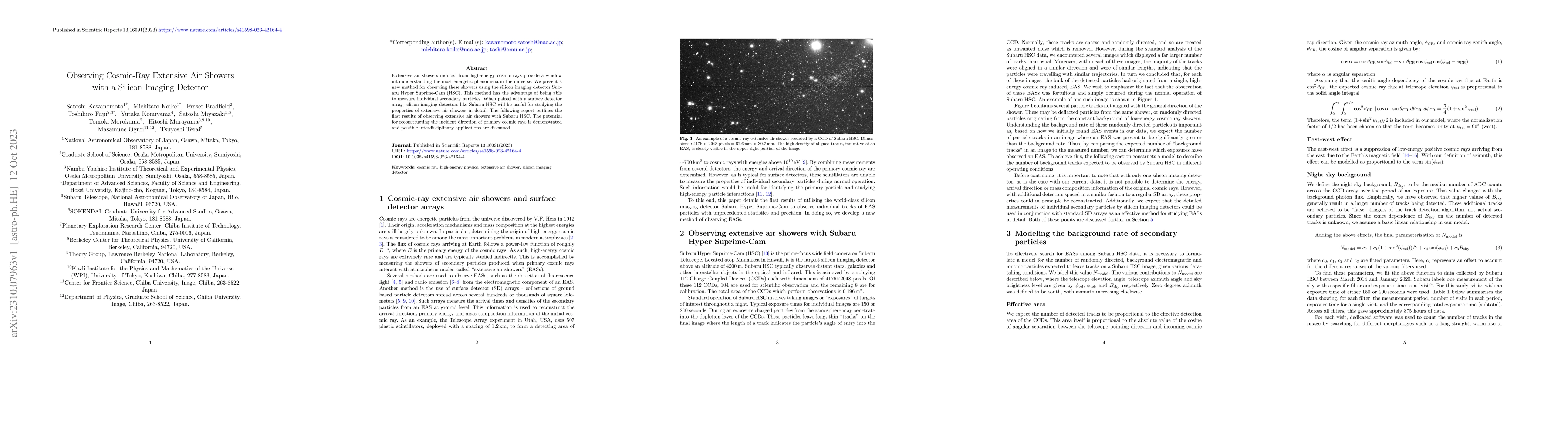 Thumbnail for Observing Cosmic-Ray Extensive Air Showers with a Silicon Imaging
  Detector