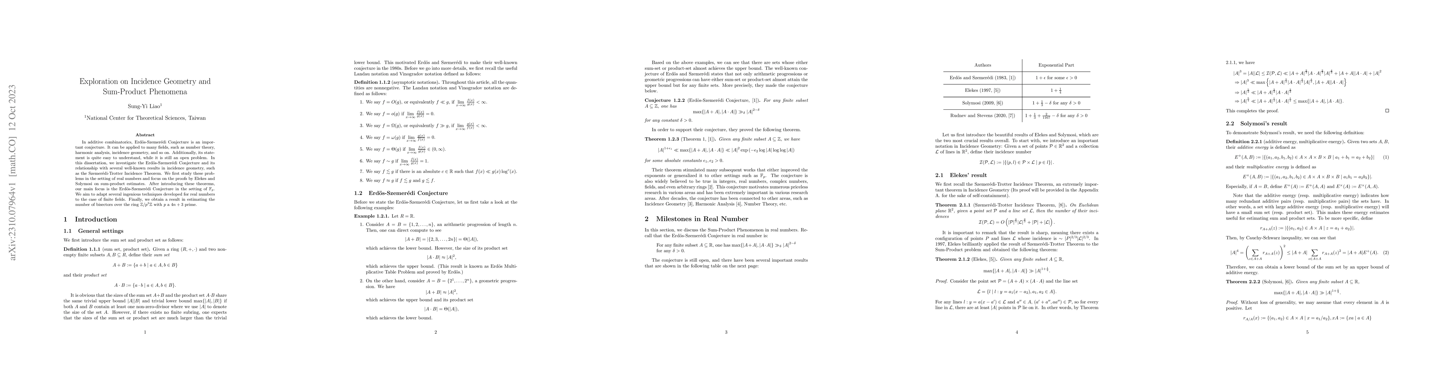 Thumbnail for Exploration on Incidence Geometry and Sum-Product Phenomena