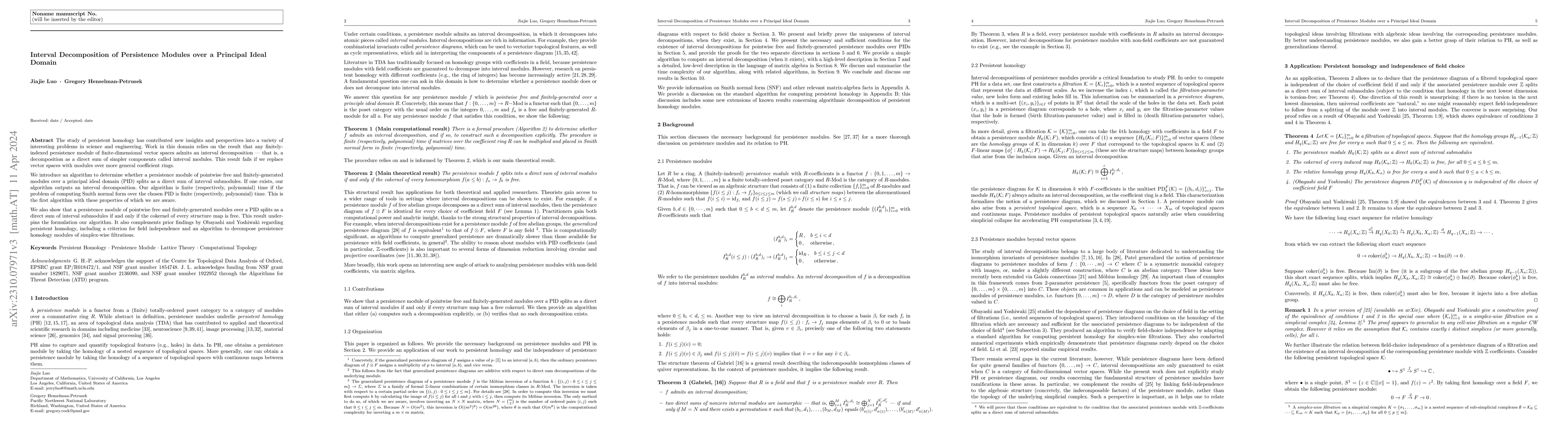 Thumbnail for Interval Decomposition of Persistence Modules over a Principal Ideal
  Domain