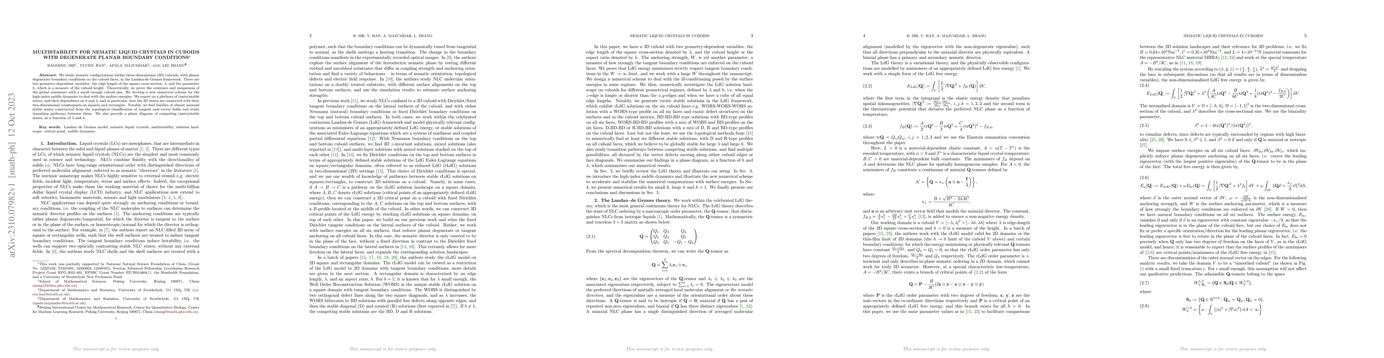 Thumbnail for Multistability for Nematic Liquid Crystals in Cuboids with Degenerate
  Planar Boundary Conditions