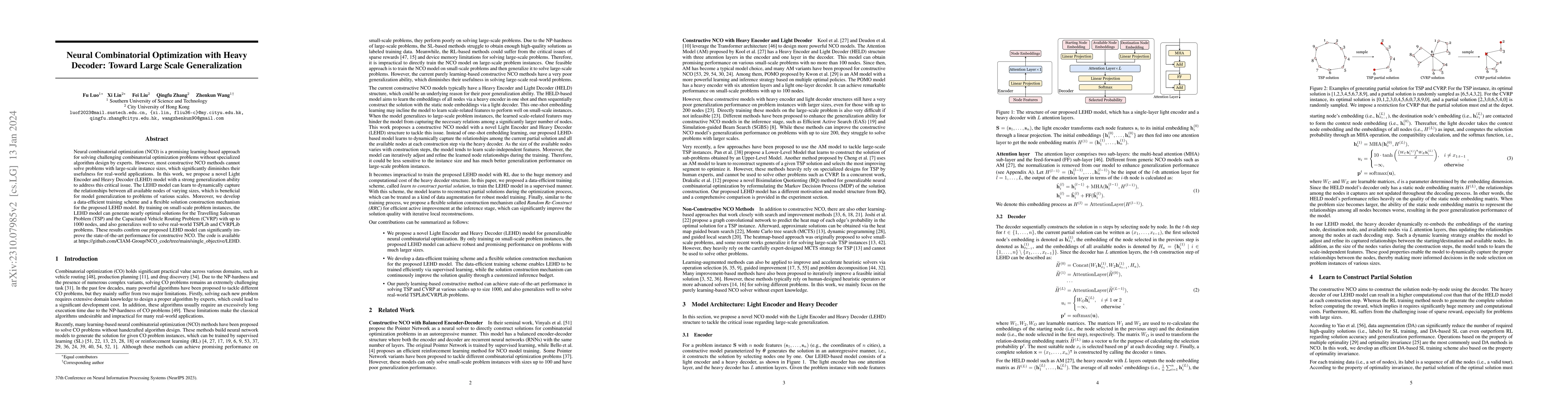 Thumbnail for Neural Combinatorial Optimization with Heavy Decoder: Toward Large Scale
  Generalization