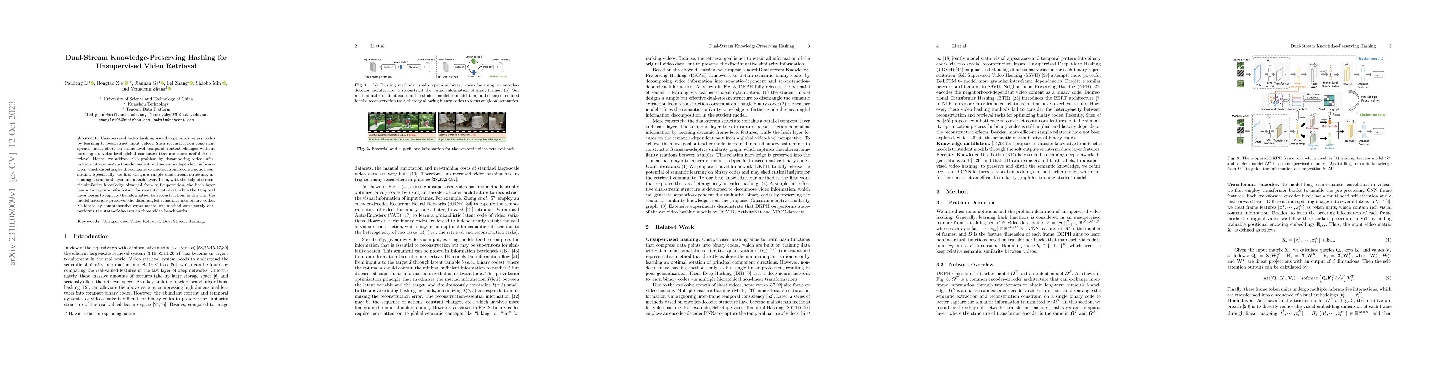 Thumbnail for Dual-Stream Knowledge-Preserving Hashing for Unsupervised Video
  Retrieval