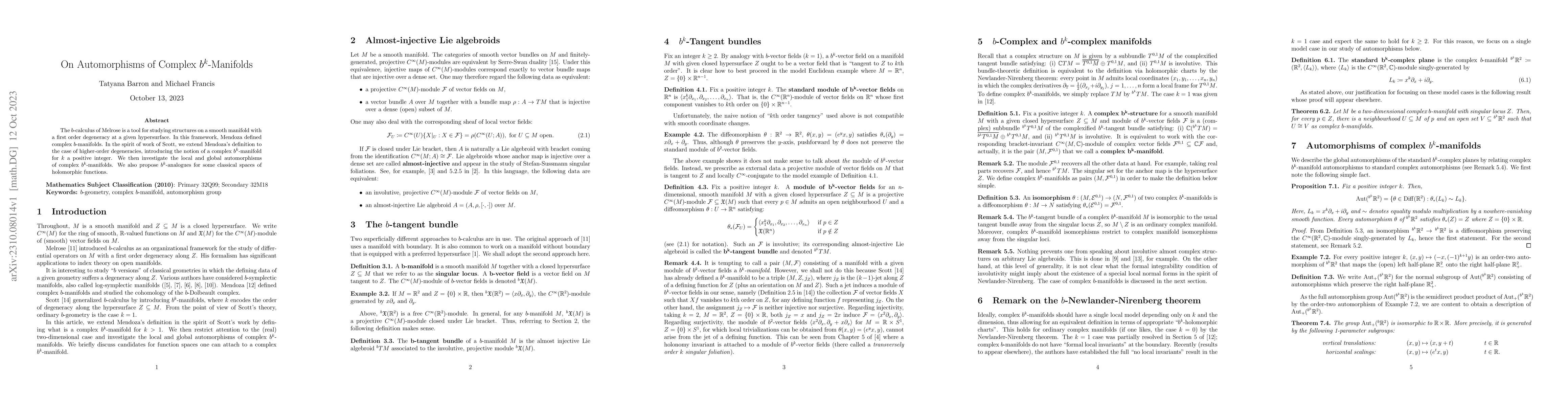 Thumbnail for On Automorphisms of Complex $b^k$-Manifolds