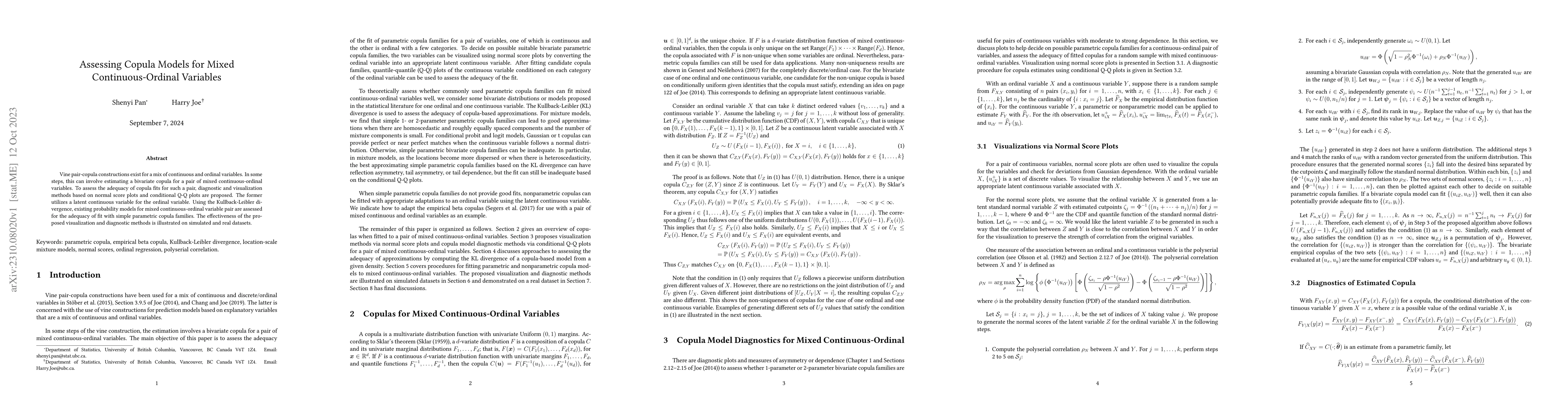 Thumbnail for Assessing Copula Models for Mixed Continuous-Ordinal Variables