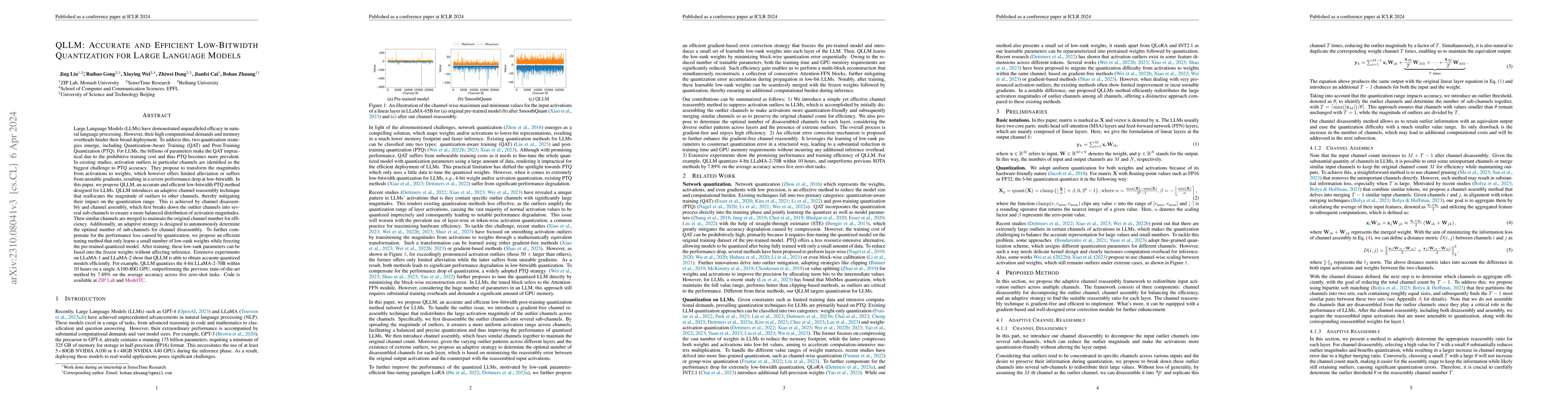 Thumbnail for QLLM: Accurate and Efficient Low-Bitwidth Quantization for Large
  Language Models