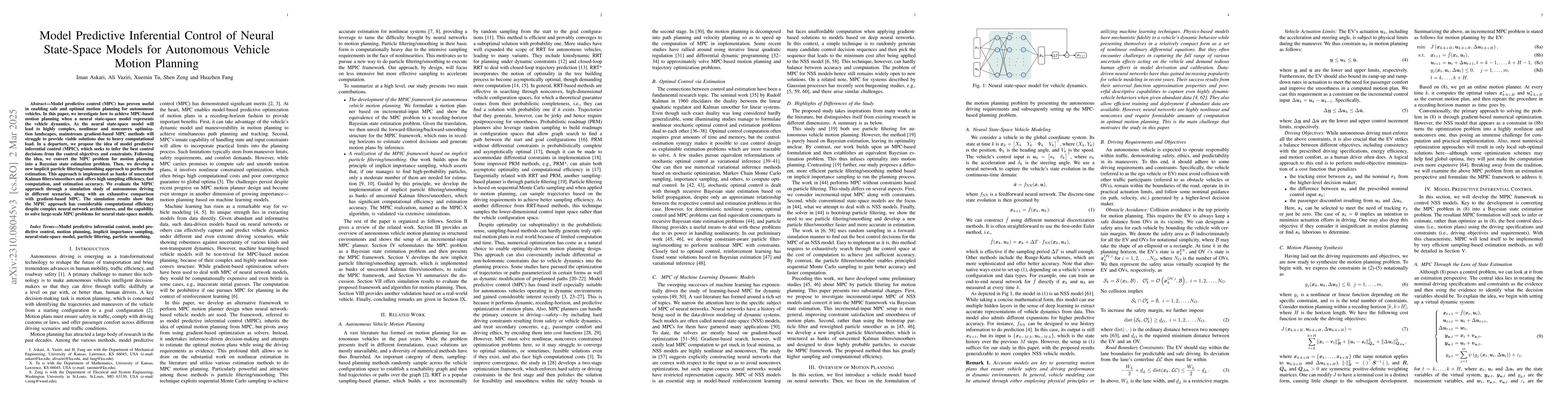 Thumbnail for Model Predictive Inferential Control of Neural State-Space Models for
  Autonomous Vehicle Motion Planning