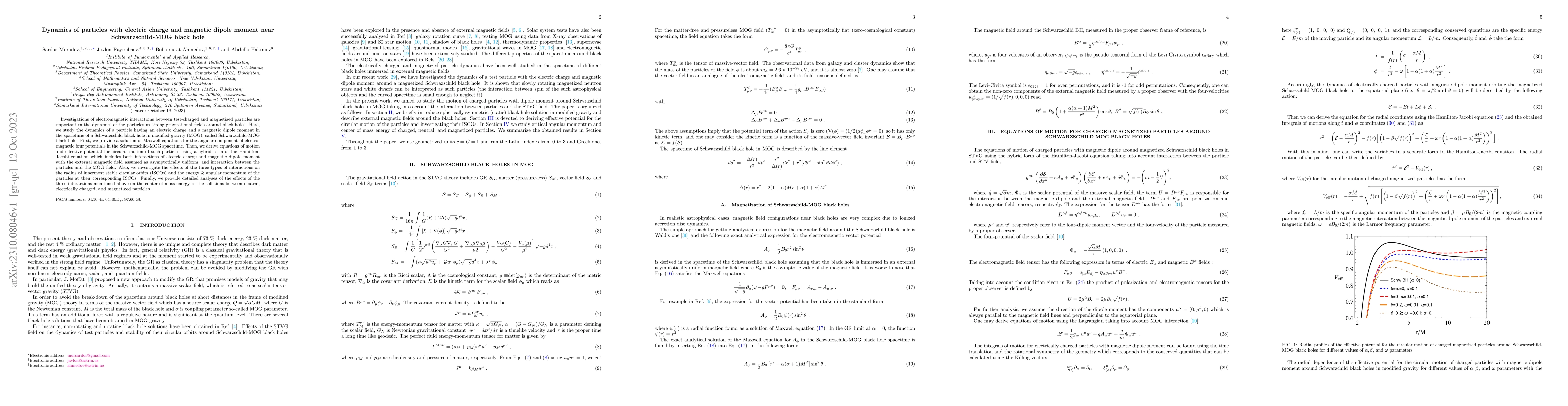Thumbnail for Dynamics of particles with electric charge and magnetic dipole moment
  near Schwarzschild-MOG black hole