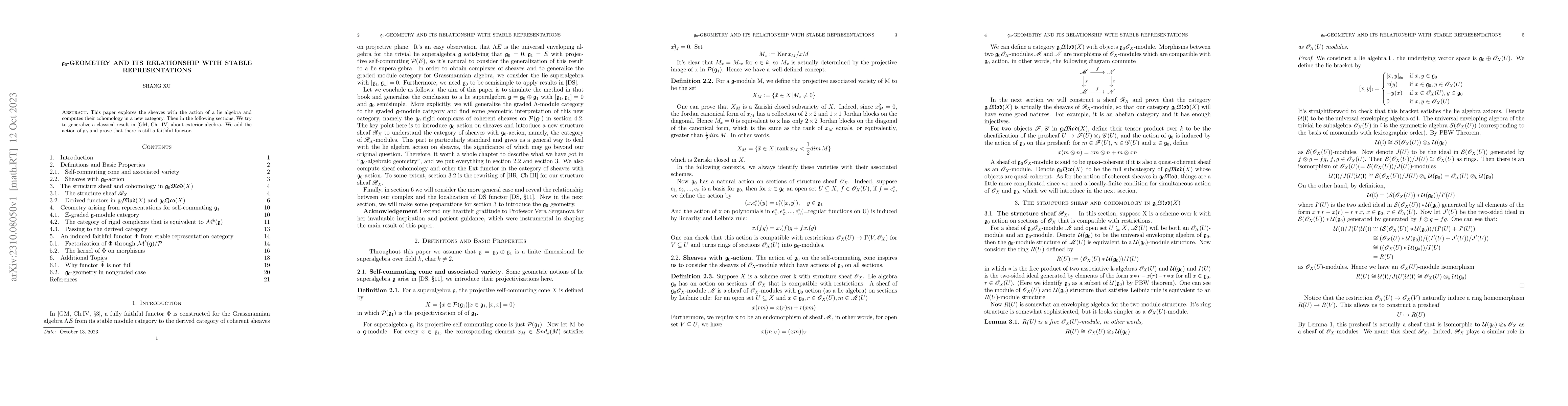 Thumbnail for $\mathfrak{g}_0$-Geometry and Its Relationship with Stable
  Representations