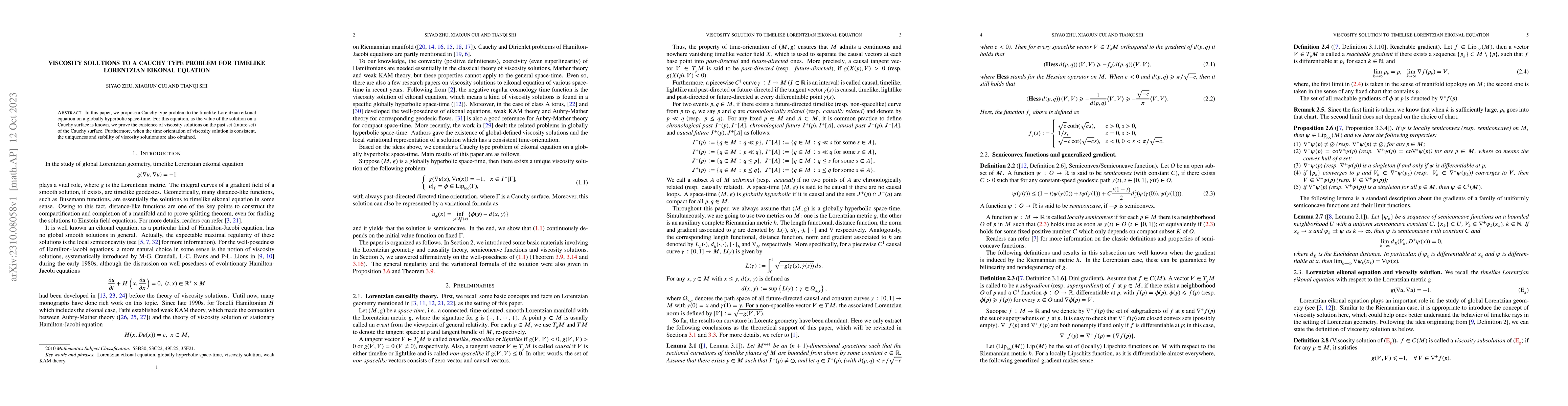 Thumbnail for Viscosity solutions to a Cauchy type problem for timelike Lorentzian
  eikonal equation