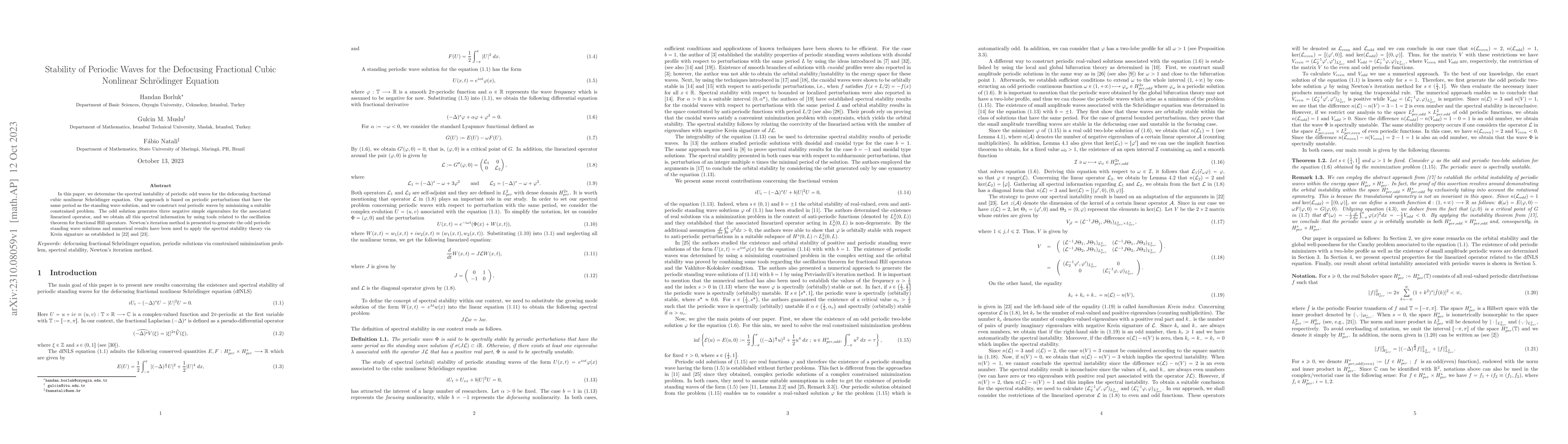 Thumbnail for Stability of Periodic Waves for the Defocusing Fractional Cubic
  Nonlinear Schr\"odinger Equation