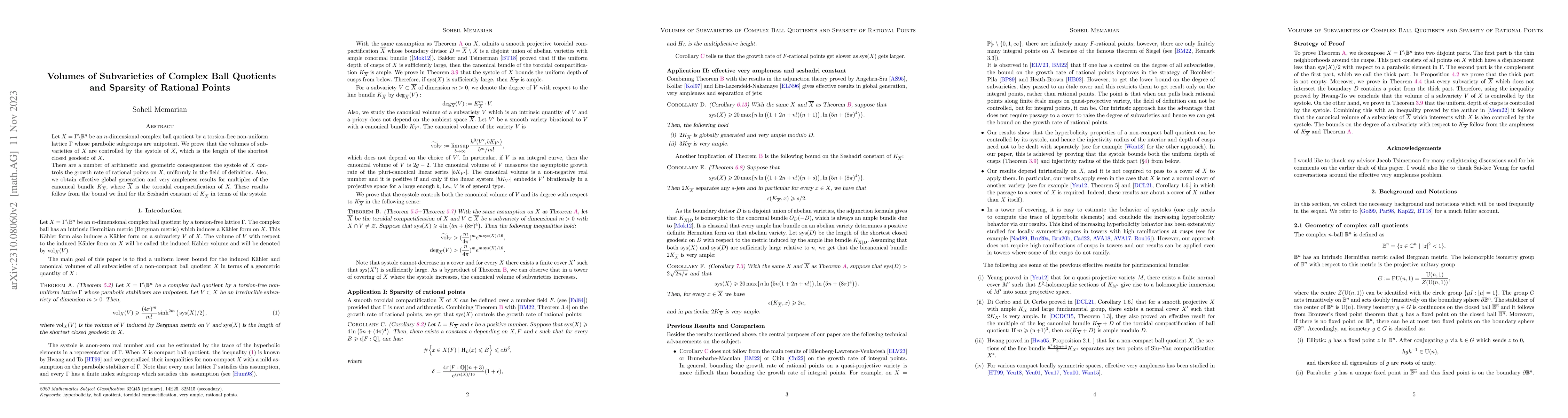 Thumbnail for Volumes of Subvarieties of Complex Ball Quotients and Sparsity of
  Rational Points