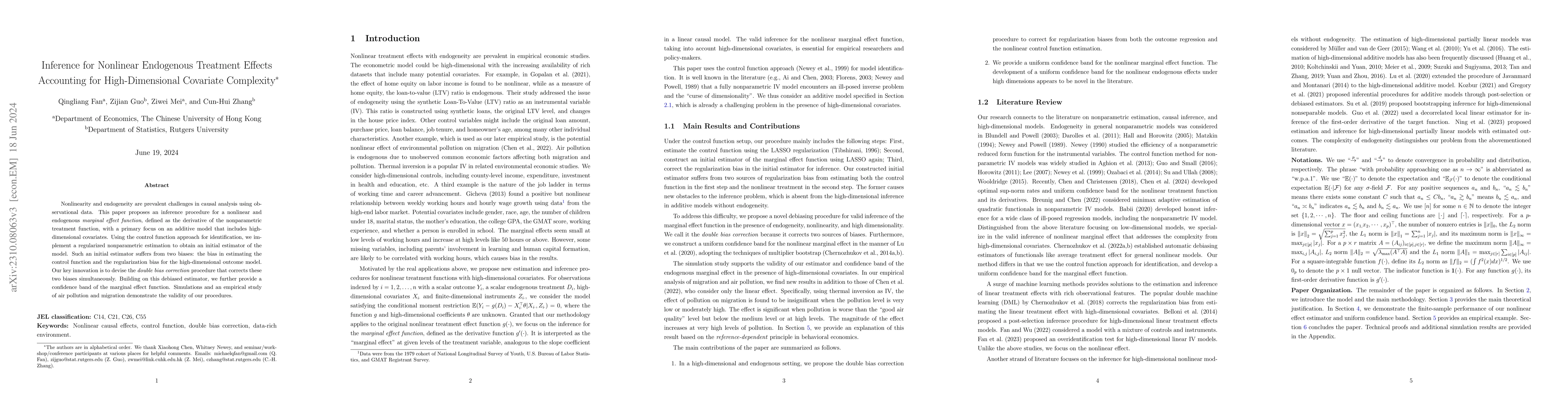 Thumbnail for Inference for Nonlinear Endogenous Treatment Effects Accounting for
  High-Dimensional Covariate Complexity