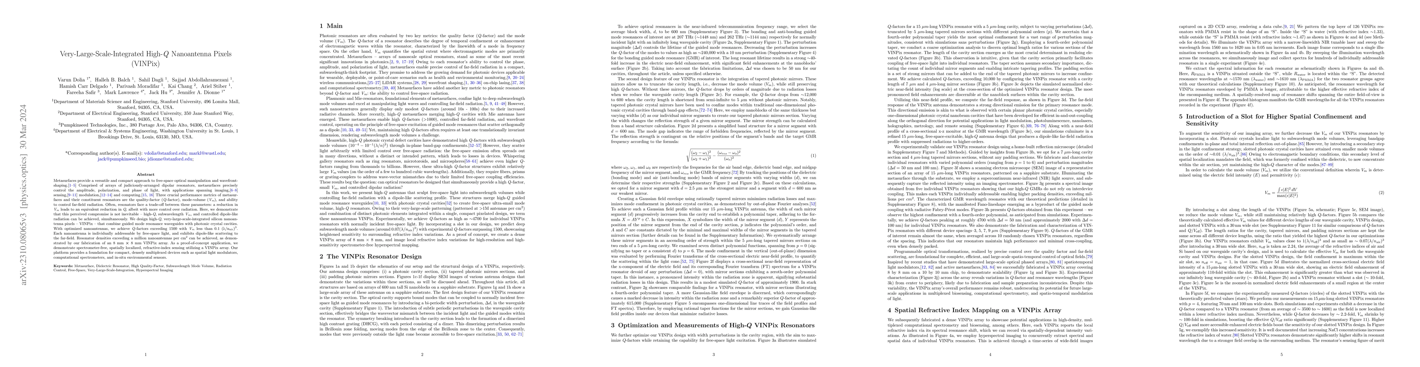 Thumbnail for Very-Large-Scale-Integrated High-$Q$ Nanoantenna Pixels (VINPix)