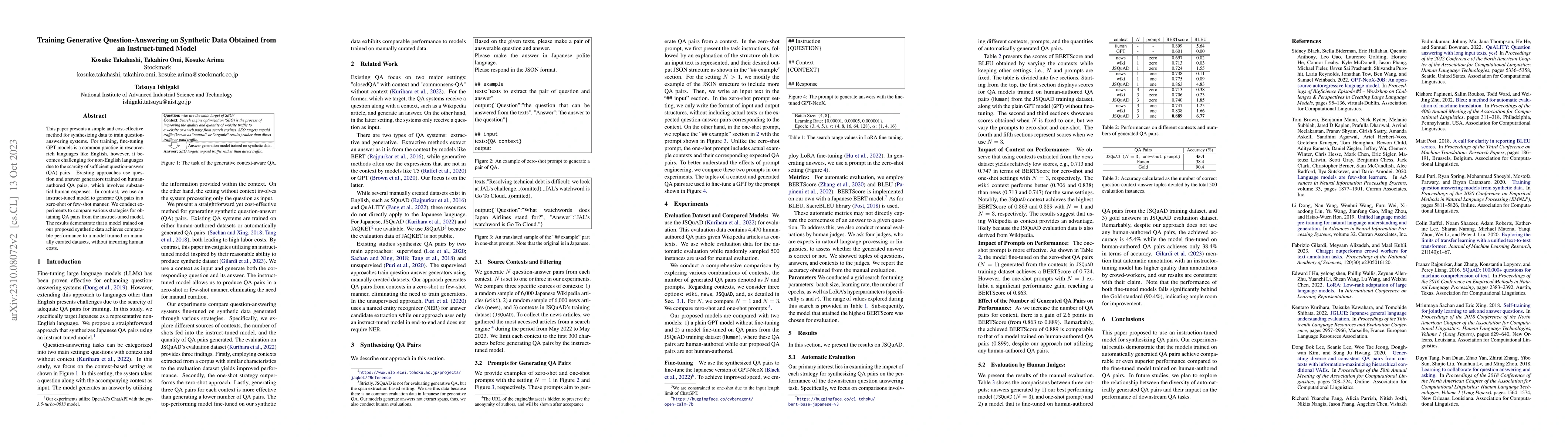 Thumbnail for Training Generative Question-Answering on Synthetic Data Obtained from
  an Instruct-tuned Model
